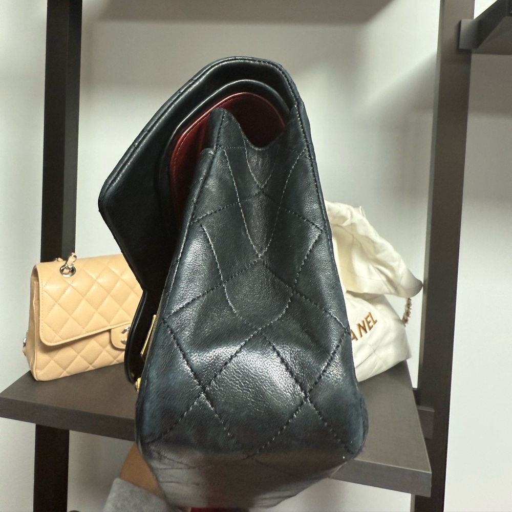 Chanel Vintage Black Quilted Leather Shoulder Bag Gold Chain Medium Double Flap - Picture 8 of 8